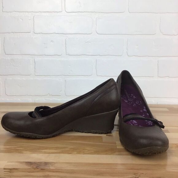 MERRELL brown wedges platform shoes pumps size 8.5 flower’s incrusted details - Picture 8 of 16
